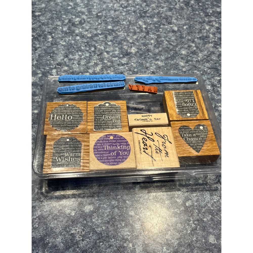 Stampin Up Wood Rubber Stamp Set Hello Thinking of You Fathers Day Sentiments